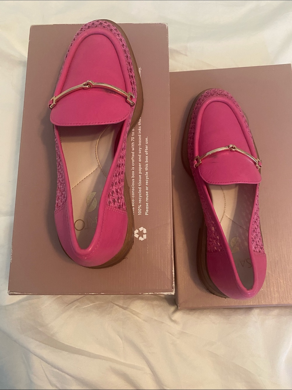 SZ 6 Franco Sarto Hot Pink Loafers with Gold Bit with box
